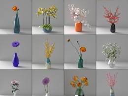 12个室内鲜花装饰插花花卉花瓶c4d octane模型合集