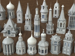 欧式城堡建筑套件：顶楼、塔尖和楼顶模型Building Towers Collection 1 - 20 pieces 3D model